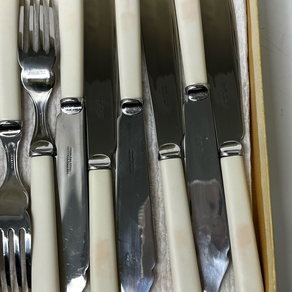 Fish Cutlery‎ Knives and Forks 6 Set Boxed Stainless Steel England Vintage - Picture 6 of 6